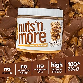Nuts ‘N More Toffee Crunch Peanut Butter Spread, Added Protein All Natural Snack, Low Carb, Low Sugar, Non-GMO, High Protein Flavored Nut Butter, 15 oz Jar - Pack of 2