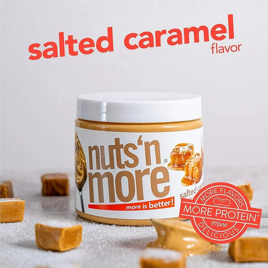 Nuts ‘N More Salted Caramel Peanut Butter Spread, Added Protein All Natural Snack, Low Carb, Low Sugar, Non-GMO, High Protein Flavored Nut Butter, 15 oz Jar - Pack of 2