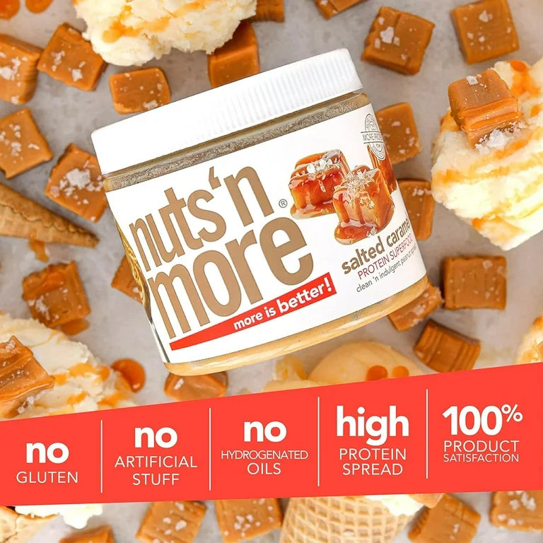 Nuts ‘N More Salted Caramel Peanut Butter Spread, Added Protein All Natural Snack, Low Carb, Low Sugar, Non-GMO, High Protein Flavored Nut Butter, 15 oz Jar - Pack of 2