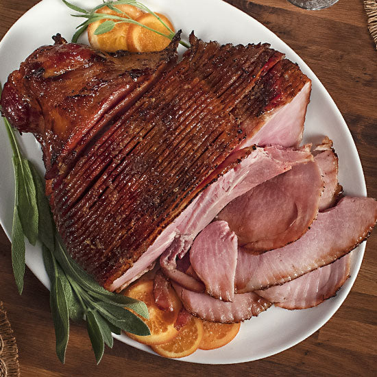 Bone-In Spiral Sliced Hardwood Smoked Honey Spiced Glazed Half 1/2 Ham, 9 - 10 lb - No MSG, Gluten or Hormones