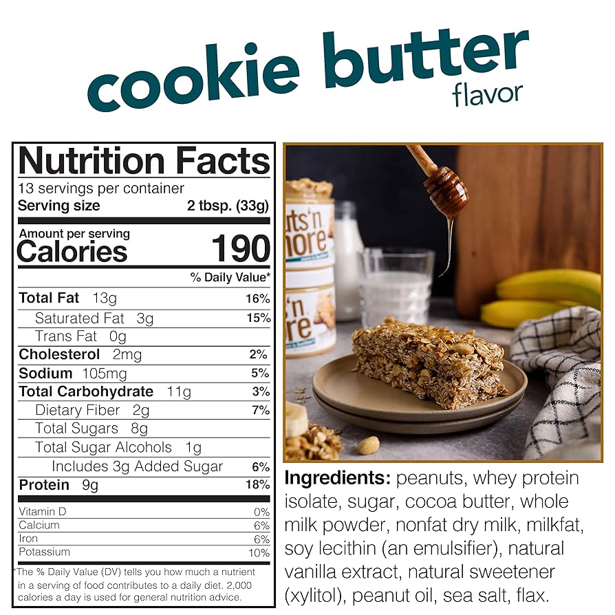 Nuts ‘N More Cookie Butter Peanut Butter Spread, Added Protein All Natural Snack, Low Carb, Low Sugar, Non-GMO, High Protein Flavored Nut Butter, 15 oz Jar - Pack of 2