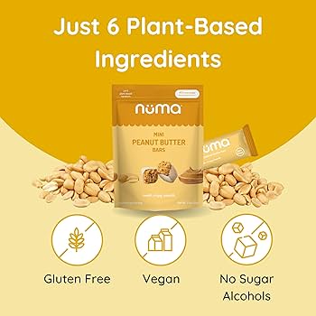 Numa Foods Mini Peanut Butter Bars – Vegan, Low Sugar, High Protein, All Natural, Gluten Free – Crunchy Plant Based Peanut Butter Snacks – 3 Bags with 8 Individually Wrapped PB Bites