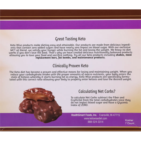 Keto Wise Fat Bombs - Chocolate Pecan Clusters, Made with Chocolate containing MCT Oil - Low Fat, Low Carb and Keto Friendly Snack - 10g Fat, 1g Net Carbs - 16 Count