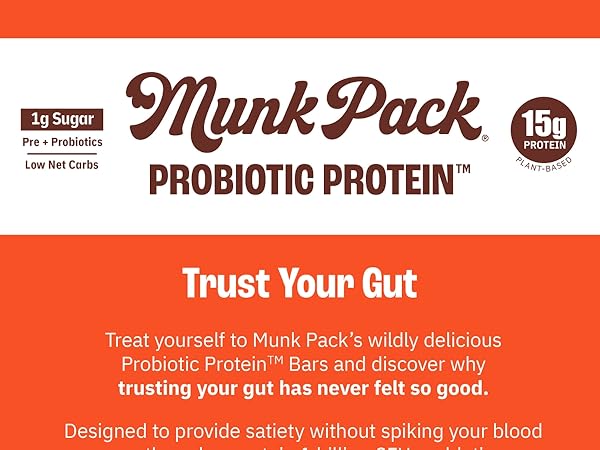 Munk Pack 15g Probiotic Protein Bars - 1g Sugar, 5g Net Carbs, Vegan + Keto Protein Bars, Plant Based Gut Health Snack, High Protein Snacks, Sampler Pack - 5 Count