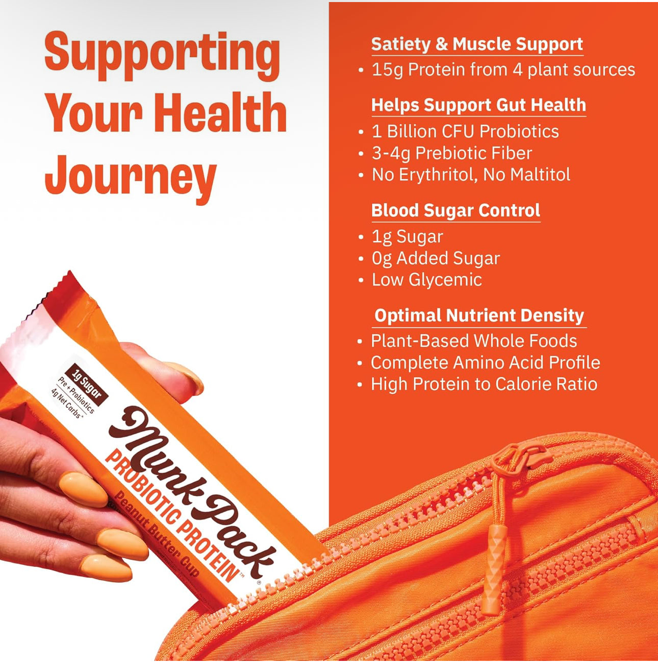 Munk Pack 15g Probiotic Protein Bars - 1g Sugar, 5g Net Carbs, Vegan + Keto Protein Bars, Plant Based Gut Health Snack, High Protein Snacks, Peanut Butter Cup - 12 Count