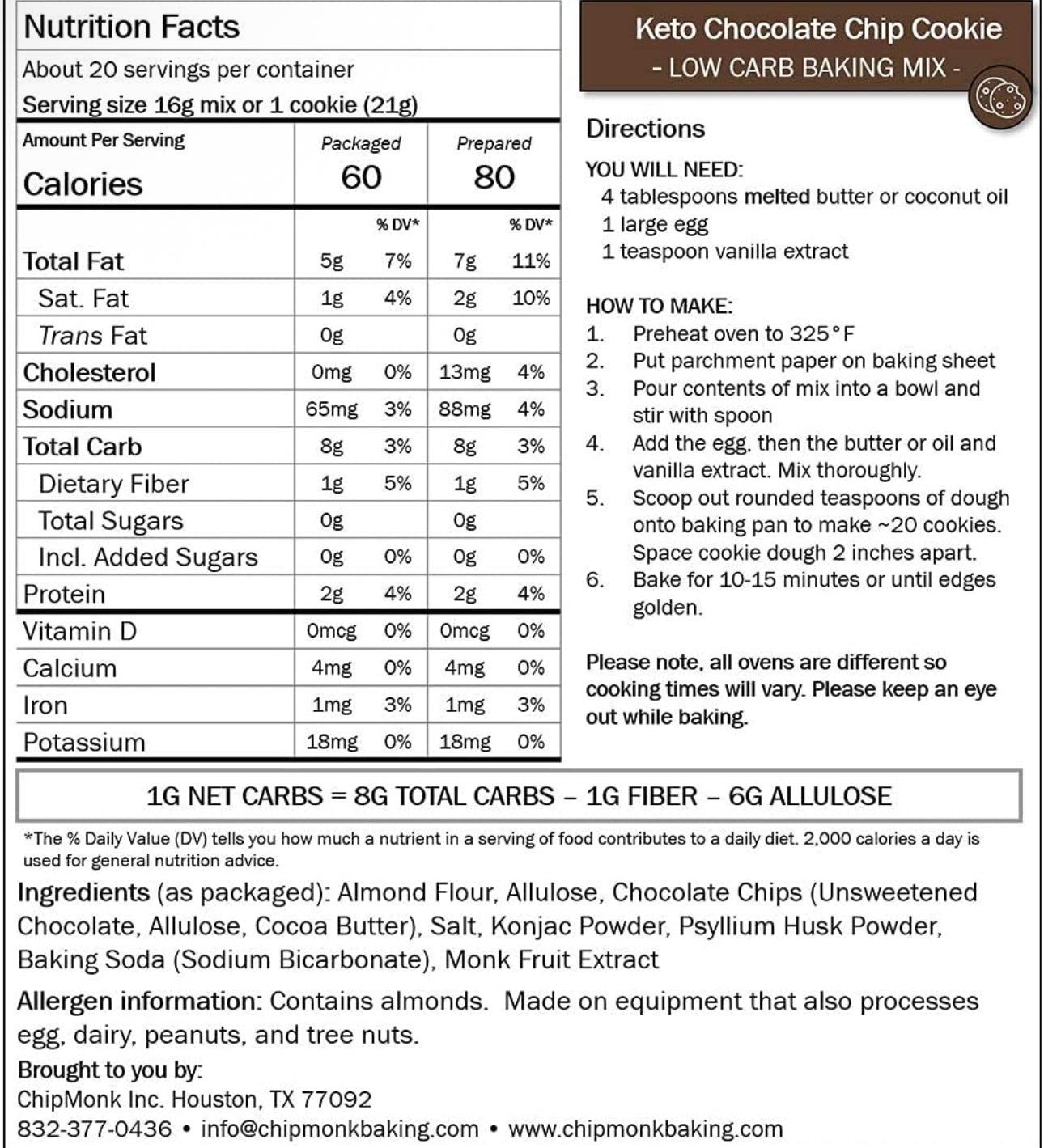ChipMonk Chocolate Chip Cookie Mix - Zero or Low Carb Keto Friendly Snacks, Dessert, Cookies, Gluten-Free, High Fat and Protein, Low Sugar Sweet Snack - Pack of 2