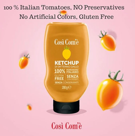 Così Com'è Italian Yellow Tomatoes Ketchup, made with 100% Italian Tomatoes, 9.88 oz, No preservatives, No Artificial Flavors, Non-GMO - Pack of 3