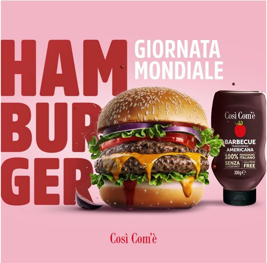 Così Com'è Barbecue BBQ Sauce, 10.58 oz, made with 100% Italian Tomatoes, Natural, No preservatives, Gluten Free, Non-GMO, Product of Italy - Pack of 3