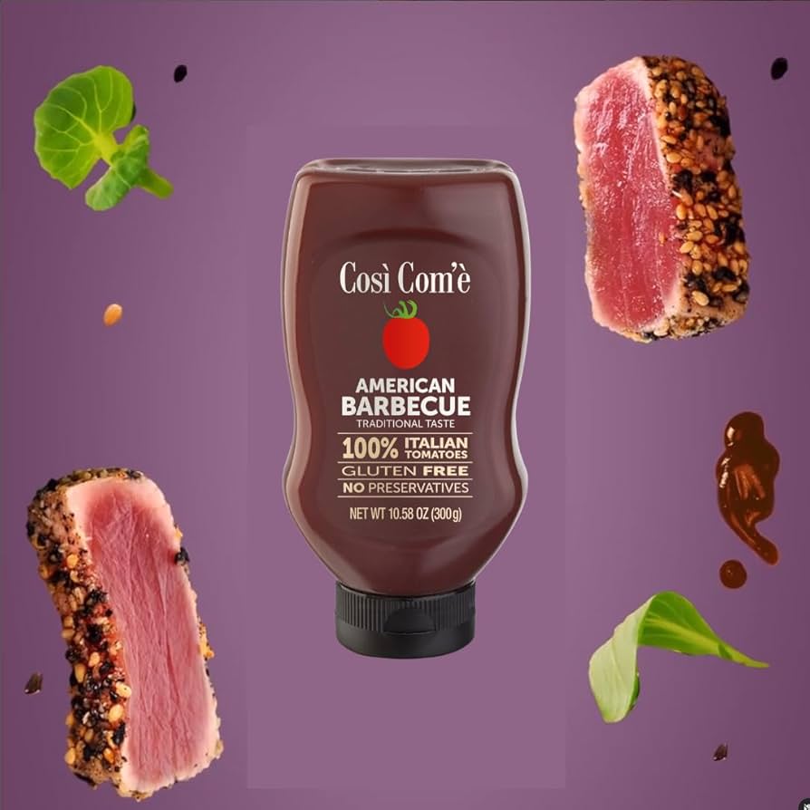 Così Com'è Barbecue BBQ Sauce, 10.58 oz, made with 100% Italian Tomatoes, Natural, No preservatives, Gluten Free, Non-GMO, Product of Italy