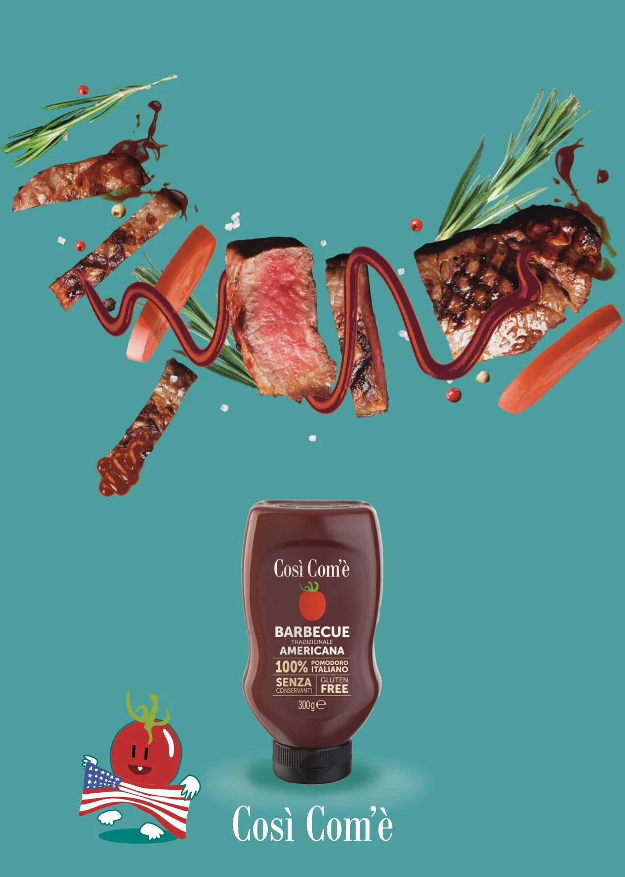 Così Com'è Barbecue BBQ Sauce, 10.58 oz, made with 100% Italian Tomatoes, Natural, No preservatives, Gluten Free, Non-GMO, Product of Italy