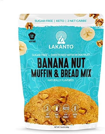 Lakanto Sugar Free Banana Nut Muffin and Bread Mix - Sweetened with Monk Fruit Sweetener, 2g Net Carbs, Gluten Free, Naturally Flavored, Keto Diet Friendly, Dairy Free, Makes 12 Muffins - Pack of 2