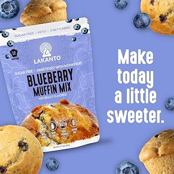 Lakanto Sugar Free Blueberry Muffin and Bread Mix - Sweetened with Monk Fruit Sweetener, 2g Net Carbs, Gluten Free, Naturally Flavored, Keto Diet Friendly, Dairy Free, Makes 12 Muffins - Pack of 2