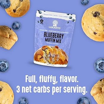 Lakanto Sugar Free Blueberry Muffin and Bread Mix - Sweetened with Monk Fruit Sweetener, 2g Net Carbs, Gluten Free, Naturally Flavored, Keto Diet Friendly, Dairy Free, Makes 12 Muffins - Pack of 2
