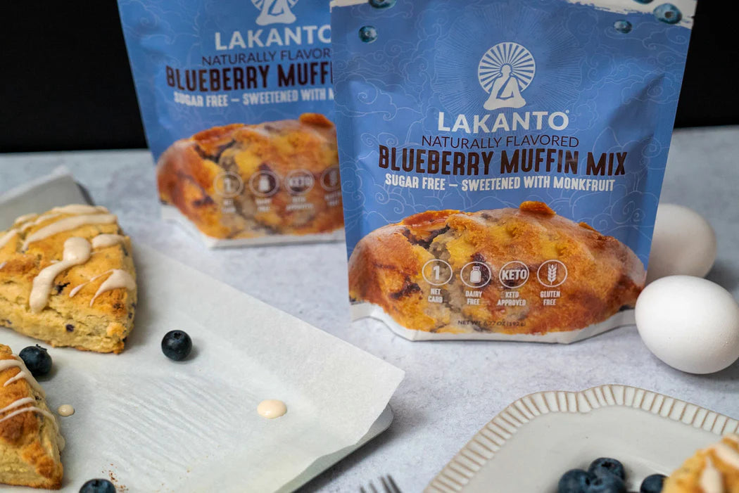 Lakanto Sugar Free Blueberry Muffin and Bread Mix - Sweetened with Monk Fruit Sweetener, 2g Net Carbs, Gluten Free, Naturally Flavored, Keto Diet Friendly, Dairy Free, Makes 12 Muffins - Pack of 2