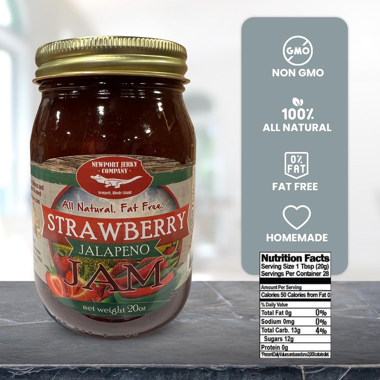Gourmet Strawberry Jalapeno Jam - Small Batch - FAT FREE, GLUTEN FREE & ALL NATURAL