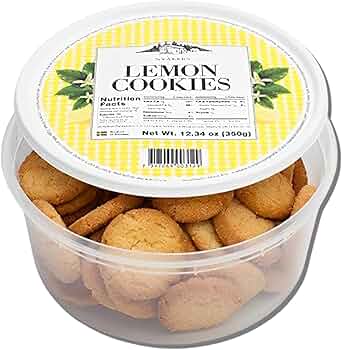 Nyakers Swedish Lemon Cookies - Original, Famous & Old Fashioned Lemon Gourmet Cookies Traditionally Baked in Sweden Since 1952 - Deliciously Sweet Cookies Gift Tub for Any Occasions, 12.34  oz
