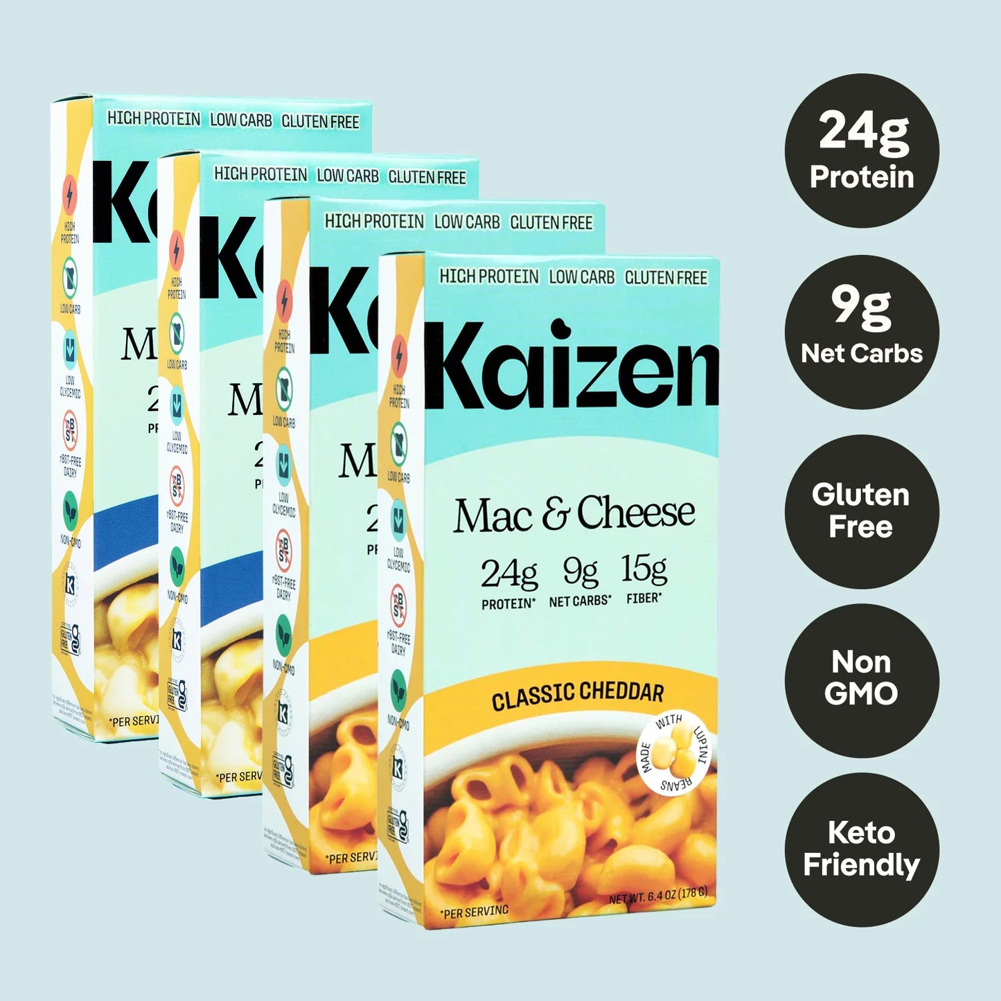 Kaizen Low Carb Mac & Cheese Pack - High Protein (24g), Keto Friendly, Gluten-Free, Plant-Based - Pack of 4