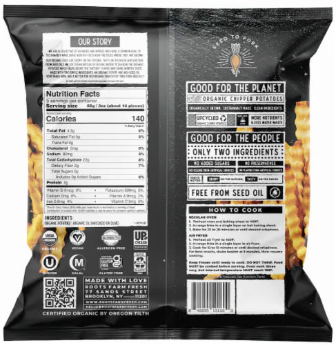 Organic Crinkle Cut Fries - Seed Oil Free, Gluten Free, Vegan - Pack of 2