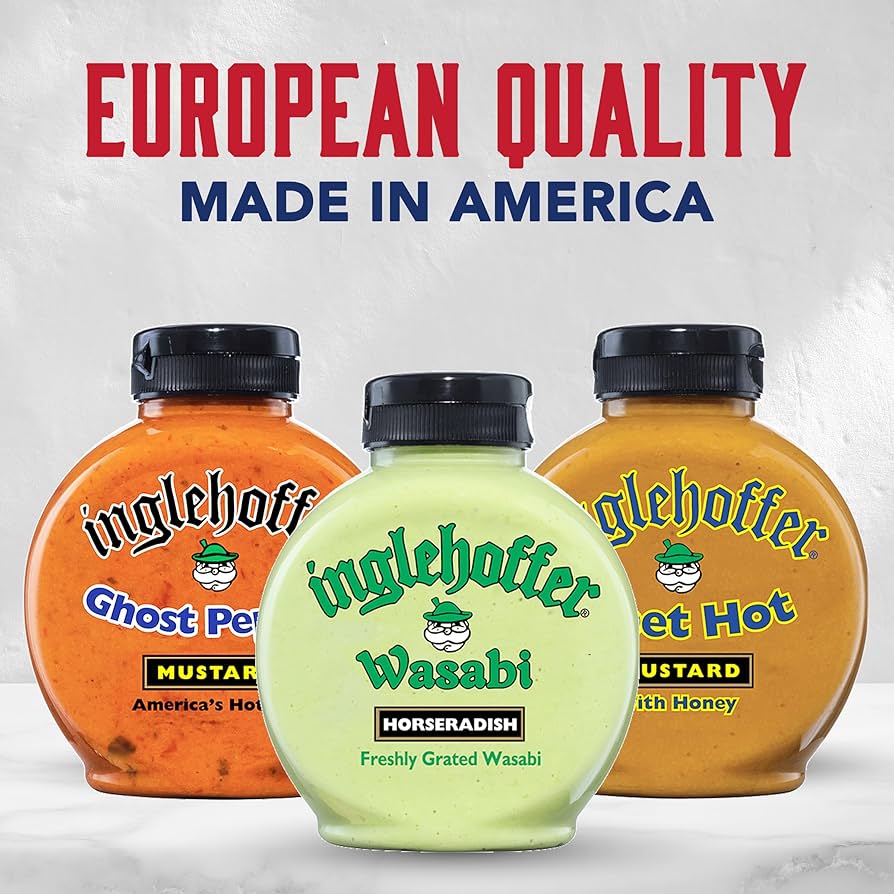 Inglehoffer Condiments Variety Pack, Ghost Pepper Mustard, Wasabi Horseradish and Inglehoffer Sweet Hot Mustard, Gluten Free - Pack of 3