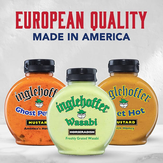 Inglehoffer Condiments Variety Pack, Ghost Pepper Mustard, Wasabi Horseradish and Inglehoffer Sweet Hot Mustard, Gluten Free - Pack of 3