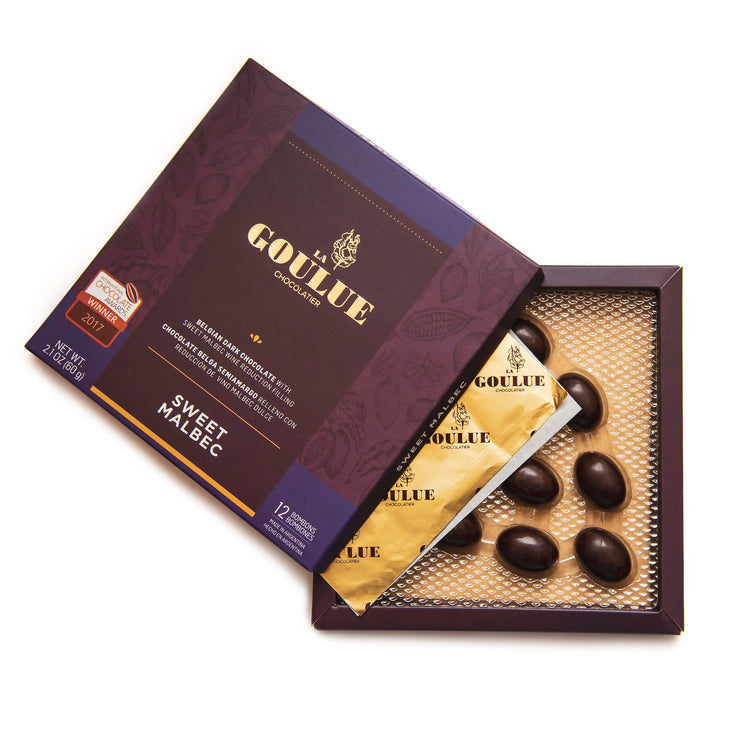 LA GOULUE CHOCOLATIER - Gourmet Dark Chocolate Filled with Wine Varietals – Cabernet Sauvignon, Malbec and Champagne-Sparkling wine Infused Artisan Chocolates - 3 Boxes
