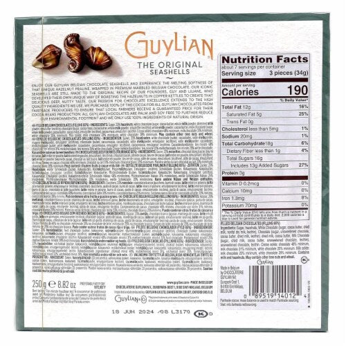GuyLian Belgian Chocolate Seashells Gift Box - 22 Pieces - Milk Chocolate with Hazelnut Praliné Filling