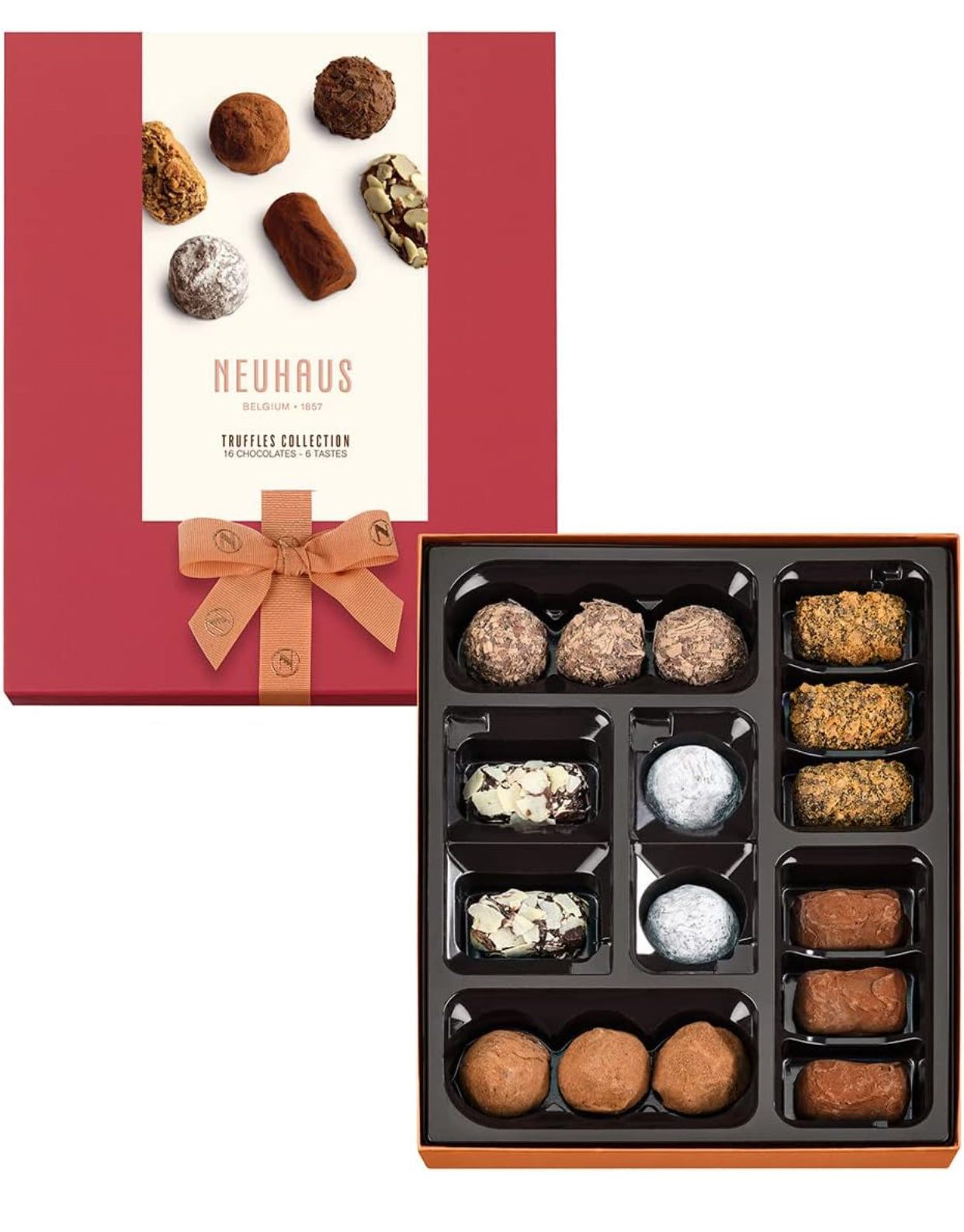 Neuhaus Belgian Chocolate Truffle Assortment Collection – 16 Truffles – Classic Butter Truffle, Extra Dark, Coffee, Cognac, Speculoos-Cheescake and Marc De Champagne