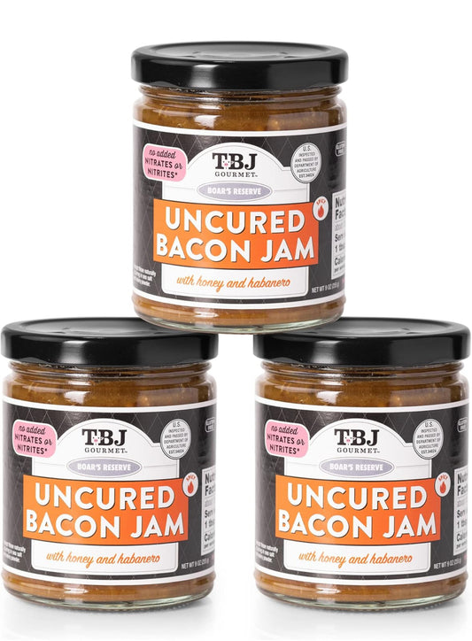 TBJ Gourmet Honey Habanero Bacon Jam - Original Recipe Bacon Spread, Uses Real Bacon, No Preservatives, 9 oz - Pack of 3