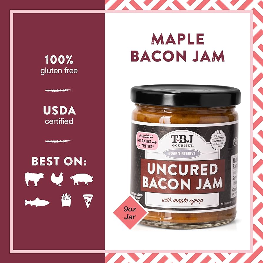 TBJ Gourmet Maple Bacon Jam - Original Recipe Bacon Spread, Uses Real Bacon, No Preservatives, 9 oz - Pack of 3