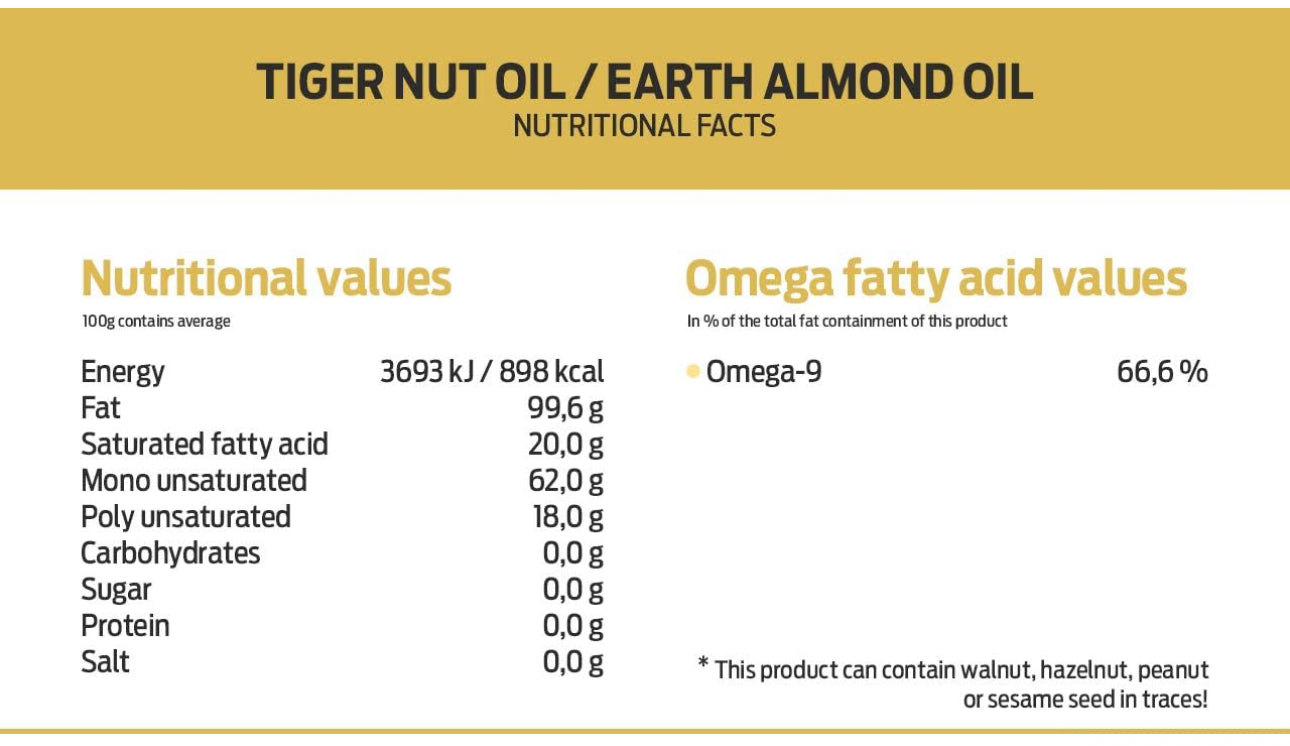 PÖDÖR Premium Tiger Nut Oil - 3.4 fl. Oz. - Cold-Pressed, 100% Natural, Unrefined and Unfiltered, Vegan, Gluten-Free, Non-GMO in Glass Bottle