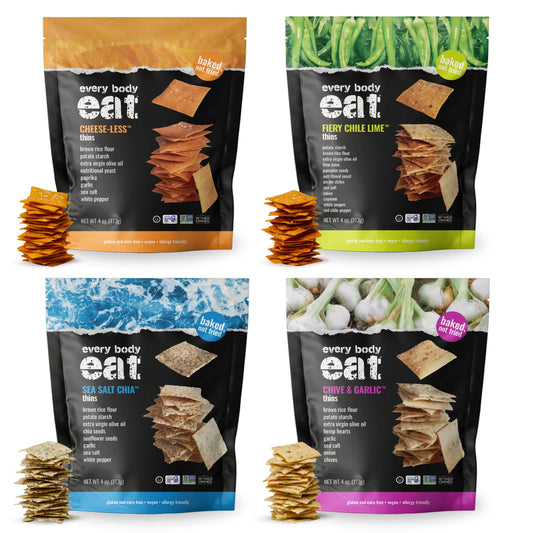 Every Body Eat Snacks Variety Pack - School Safe & Allergen Free Snack Thins – No Seed Oils, Gluten or Dairy, Vegan, 4 oz – Pack of 20