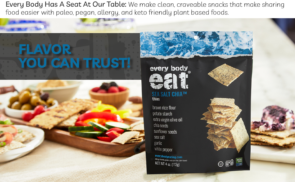 Every Body Eat Snacks Variety Pack - School Safe & Allergen Free Snack Thins – No Seed Oils, Gluten or Dairy, Vegan, 4 oz – Pack of 4