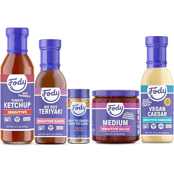 Fody Foods Summer Special Bundle, Keto Friendly Condiment, Non GMO - Regular Ketchup, Teriyaki Sauce, Taco Seasoning, Medium Salsa & Vegan Caesar Dressing