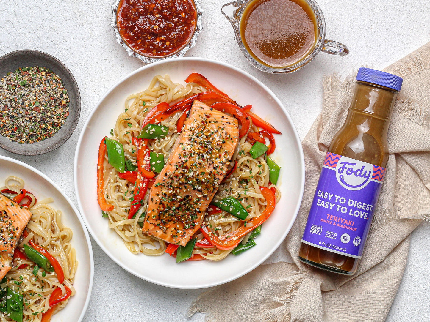 Fody Foods Summer Special Bundle, Keto Friendly Condiment, Non GMO - Regular Ketchup, Teriyaki Sauce, Taco Seasoning, Medium Salsa & Vegan Caesar Dressing