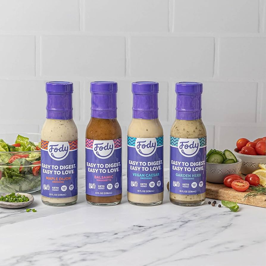 Fody Foods Salad Dressing Variety Pack, 8 oz - Garlic and Onion Free, Low FODMAP Certified, Gut & IBS Friendly, Vegan, Non-GMO, Gluten Free, Keto Friendly - Pack of 4