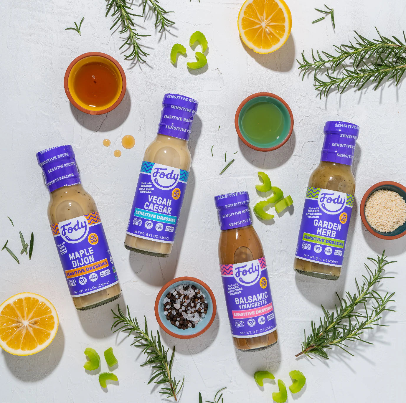 Fody Foods Salad Dressing Variety Pack, 8 oz - Garlic and Onion Free, Low FODMAP Certified, Gut & IBS Friendly, Vegan, Non-GMO, Gluten Free, Keto Friendly - Pack of 4