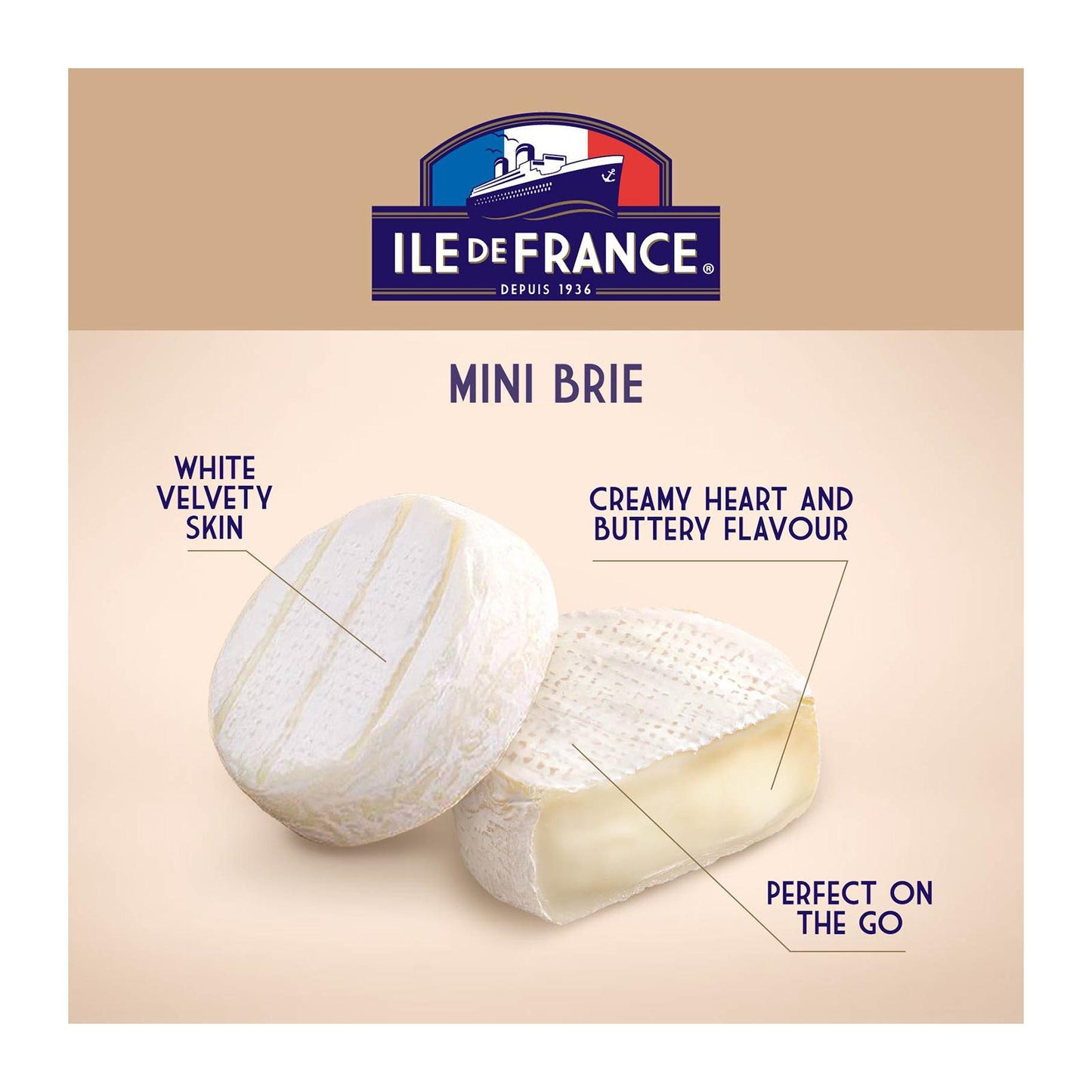 Ile de France Brie Cheese - 60 Soft Ripened French Cheeses - 0.9 oz Mini Brie Individual Cheese Bites
