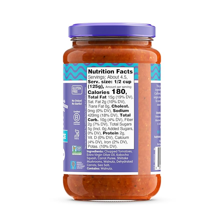 Fody Foods Bolognese Pasta Sauce, 19.4 Oz, Garlic and Onion Free, Low FODMAP Certified, Gut & IBS Friendly, Vegan, Non-GMO, Gluten Free, Kosher - Pack of 2