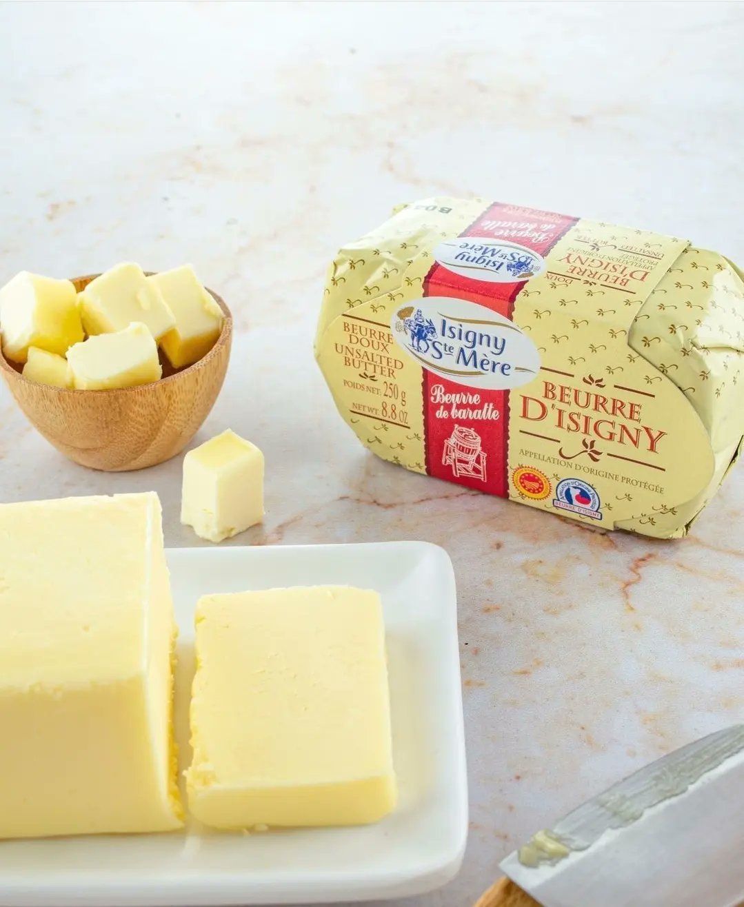 Unsalted Churned Isigny Butter by Isigny Ste-Mere from France - Pack of 3