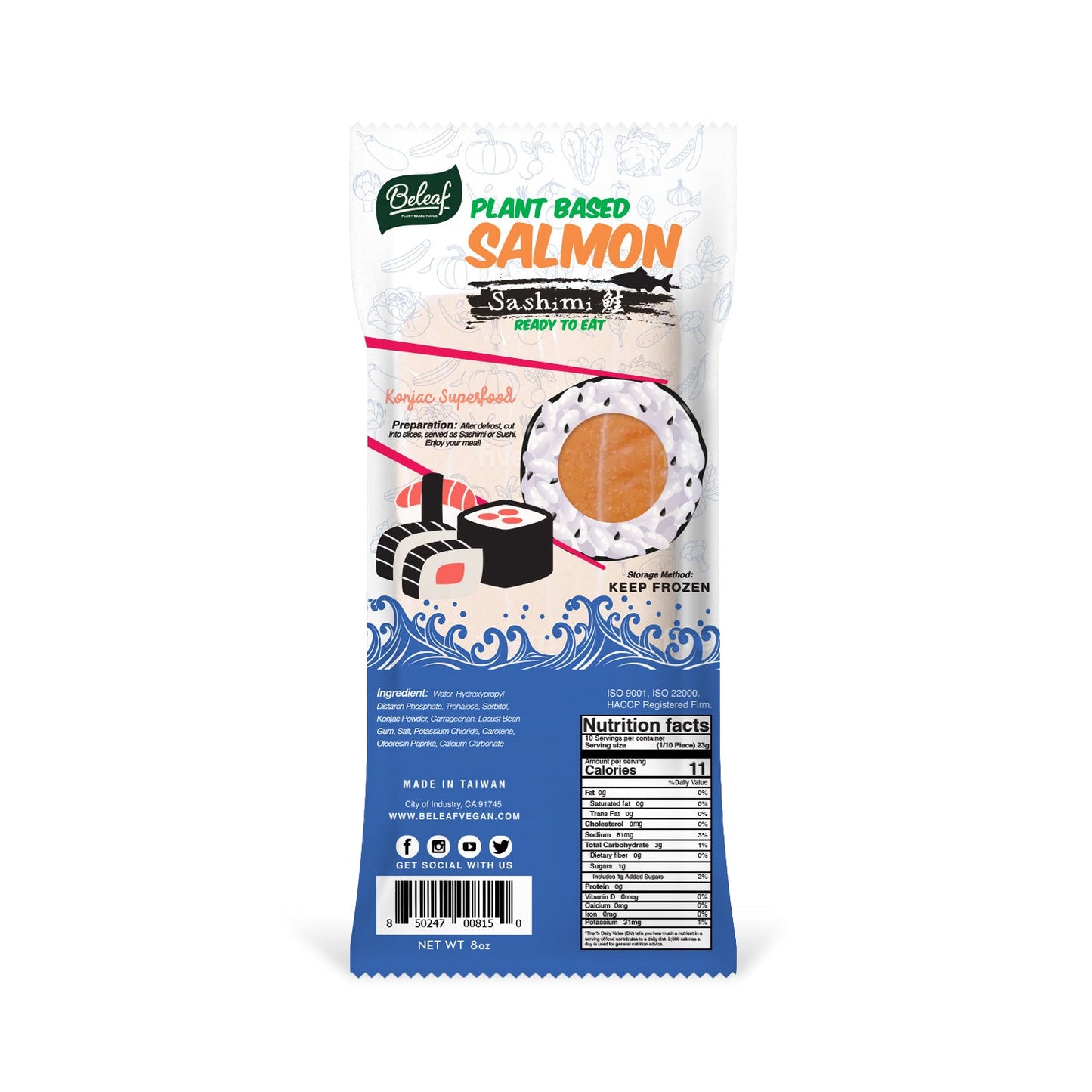 Beleaf Plant-based Salmon Sashimi, 8 oz - 12/Case