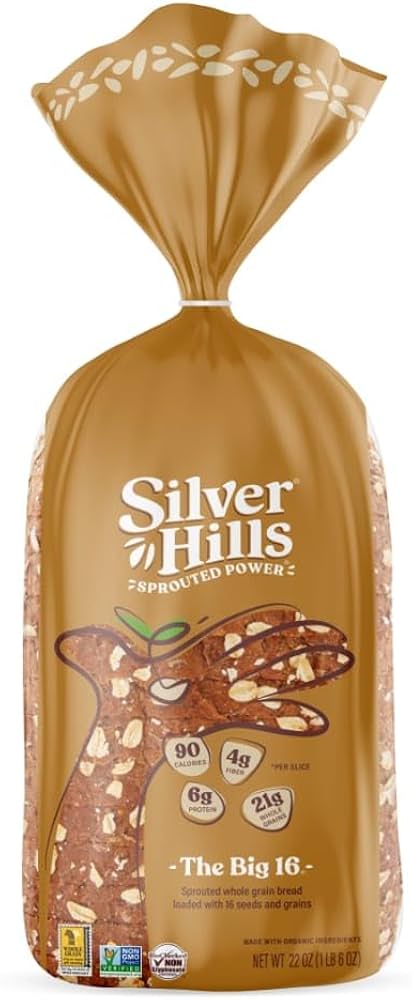 Silver Hills The Big 16 Bread, Low Fat Bread, Made with Organic Sprouted Grains, Non-GMO - Pack of 8