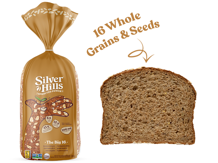 Silver Hills The Big 16 Bread, Low Fat Bread, Made with Organic Sprouted Grains, Non-GMO - Pack of 8
