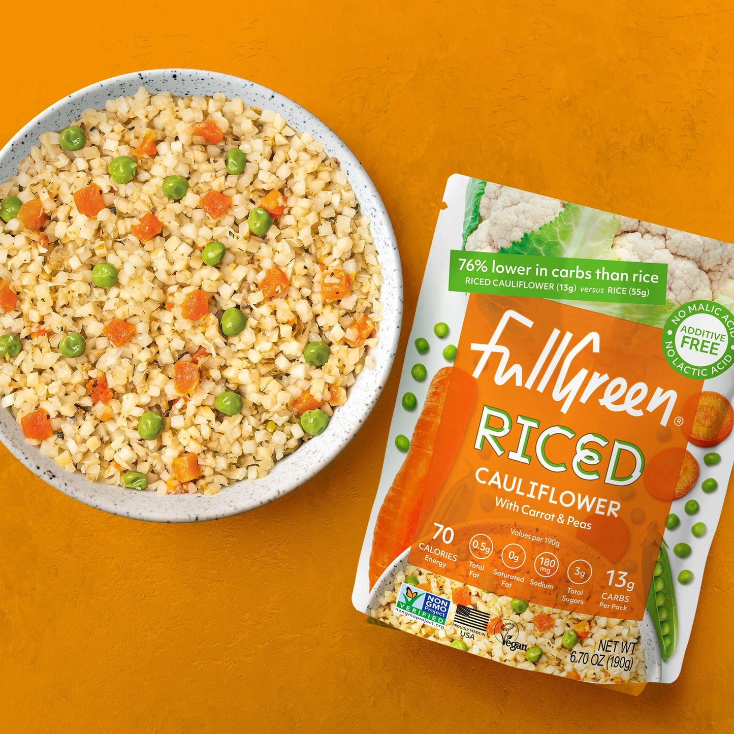 Fullgreen Riced Cauliflower with Carrots and Peas, Non-GMO, No Preservatives - Pack of 6