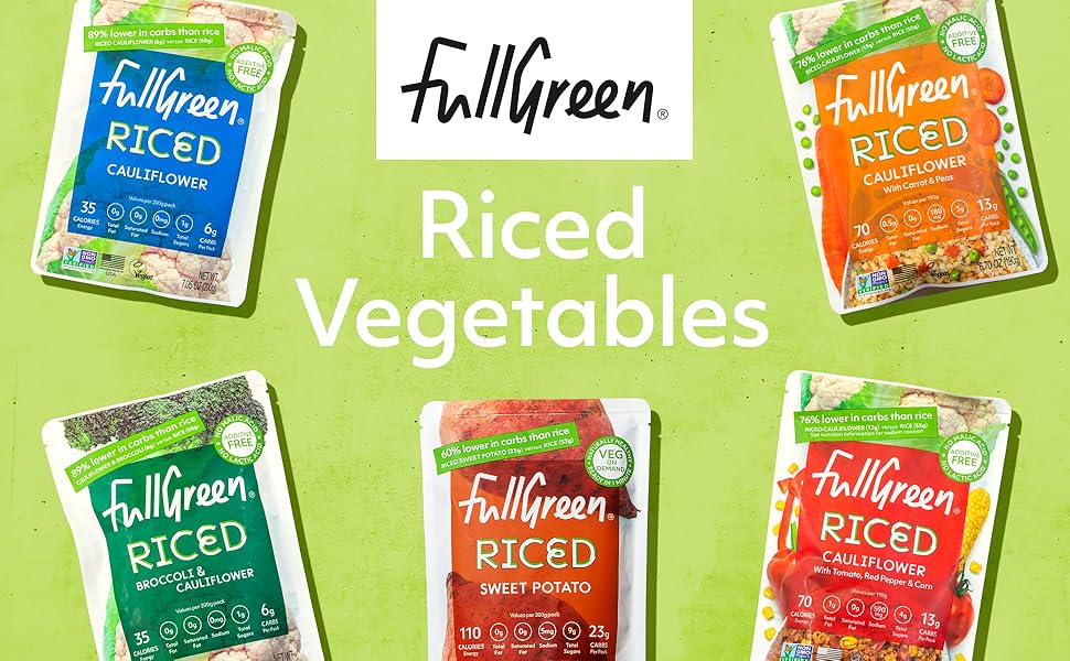 Fullgreen Cauliflower Rice - Low Carb, Non-GMO, No Preservatives - Pack of 6