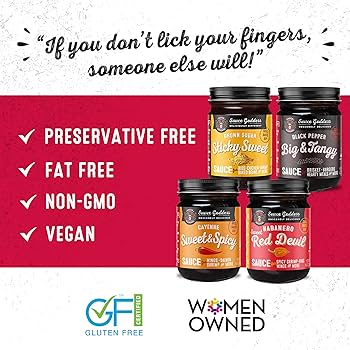Sauce Goddess Variety Sauces, Sticky Sweet, Sweet & Spicy, Big & Tangy, Sweet Red Devil - Gluten Free, Vegan - Pack of 4