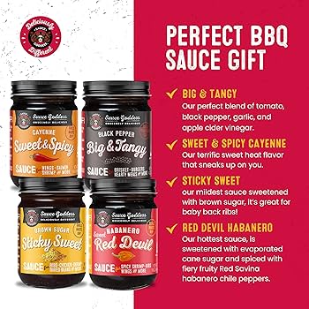 Sauce Goddess Variety Sauces, Sticky Sweet, Sweet & Spicy, Big & Tangy, Sweet Red Devil - Gluten Free, Vegan - Pack of 4