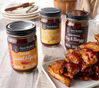 Sauce Goddess Variety Sauces, Sticky Sweet, Sweet & Spicy, Big & Tangy, Sweet Red Devil - Gluten Free, Vegan - Pack of 4