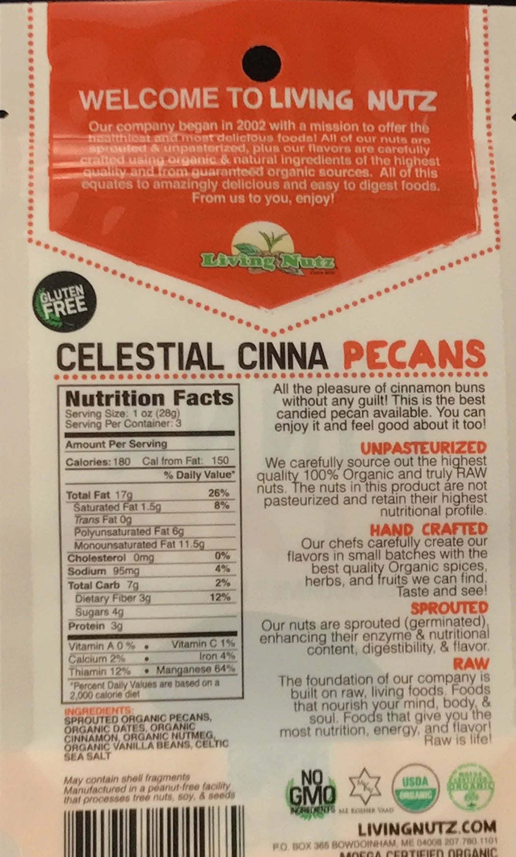 LivingNutz Celestial Cinna Pecans, Certified Organic Raw Nuts  - Pack of 2