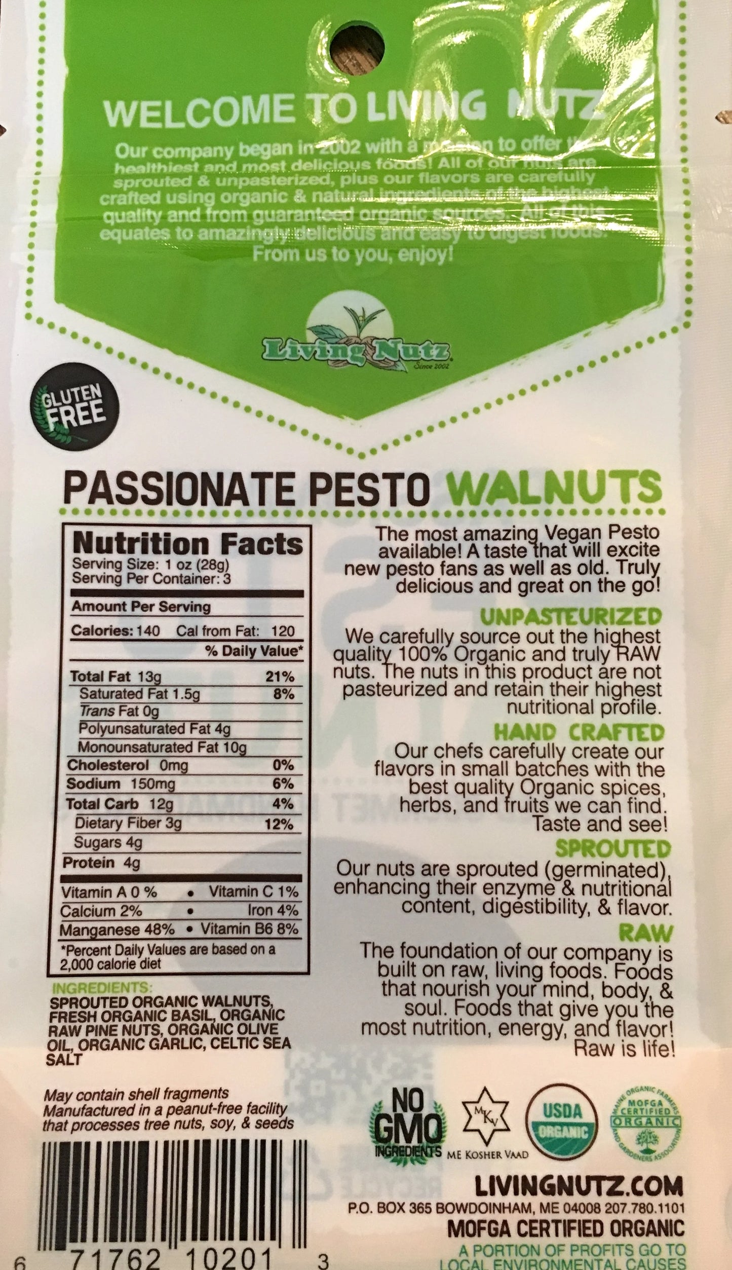 LivingNutz Passionate Pesto Walnuts, Certified Organic Raw Nuts  - Pack of 2