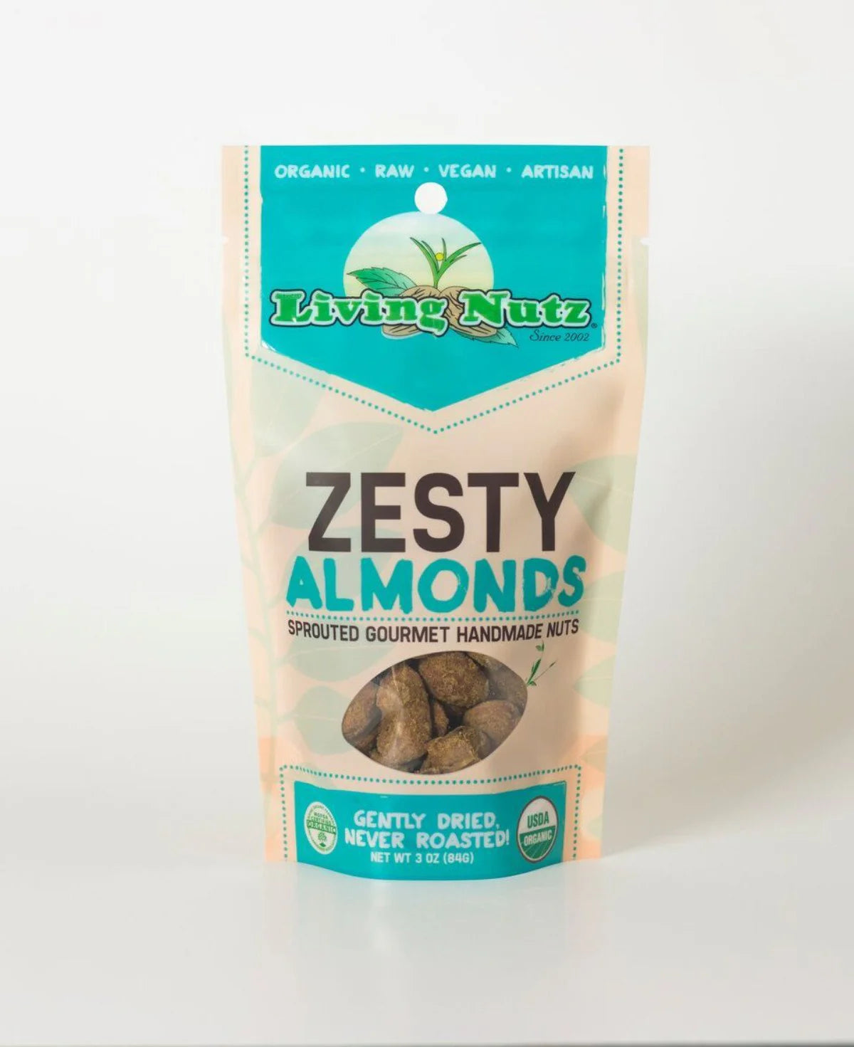 LivingNutz Zesty Almonds, Certified Organic Raw Nuts  - Pack of 2